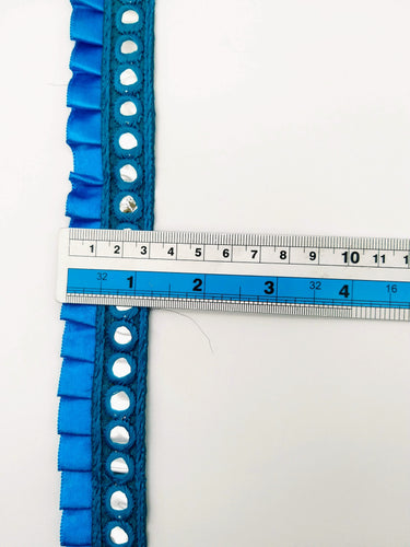 Blue Satin Pleated Lace Trim, Mirrored Fringe Trimming, Approx. 30mm wide